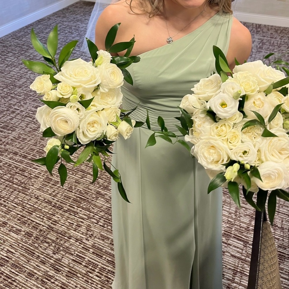 Azazie One-Shoulder Sage Green Gown A4 - Picture 3 of 3